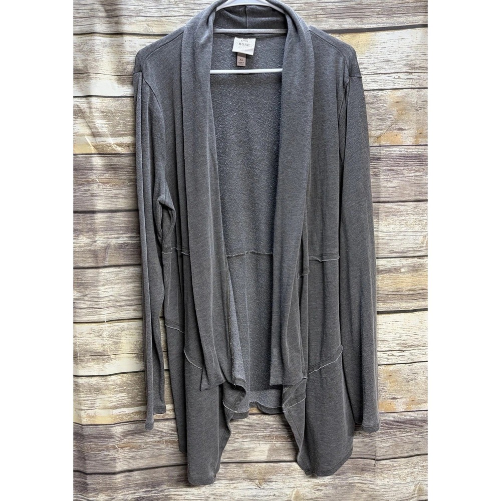 Konx Rose Long Open Front Cardigan Gray Long Sleeve Women's XL Boho Hippie